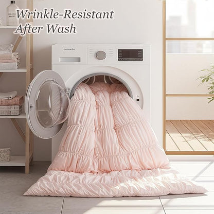 weigelia Cinched Comforter Set Queen - 3PCS Soft Cozy Blush Pink Queen Bedding Set with Decorative Ruched Design, Fluffy Lightweight All Season Cute Comforter for Elegant Home & Bedroom Decor