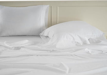 LANE LINEN 100% Organic Cotton King Sheet Set, 4Pc Cotton Sheets King Size, Breathable Bedding Sheet & Pillowcases, Hotel Luxury Bed Sheets Set, 15" Deep Pocket - White King Sheets (2 Pack)