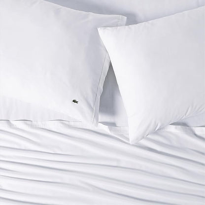 Lacoste 100% Cotton Percale 3-Piece Sheet Set – Cool, Crisp, Matte, and Durable, Oeko-Tex Certified – Solid, White, Twin XL