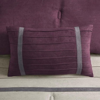 Madison Park Palmer Comforter Set - Faux Suede Design, Striped Accent, All Season Down Alternative Bedding, Matching Shams, Decorative Pillow, Bed Skirt, Full (82 in x 90 in), Purple 7 Piece