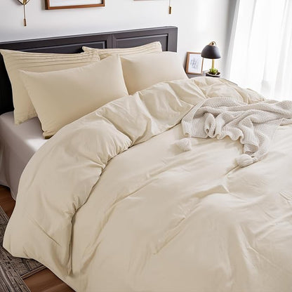 NEXHOME PRO Cotton Duvet Cover Oversized Queen 98"x98" Linen Look Textured Organic Natural 100% Washed Cotton Duvet Cover 3 Pieces Bedding Set Zipper Closure, Breathable (No Comforter)