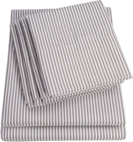 Twin Size Bed Sheets - 4 Piece 1500 Supreme Collection Fine Brushed Microfiber Deep Pocket Twin Sheet Set Bedding - 1 EXTRA PILLOW CASES, GREAT VALUE, Twin, Classic Stripe Gray
