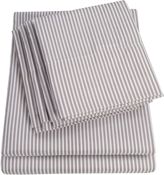 King Size Bed Sheets - 6 Piece 1500 Supreme Collection Fine Brushed Microfiber Deep Pocket King Sheet Set Bedding - 2 Extra Pillow Cases, Great Value, King, Classic Stripe Gray
