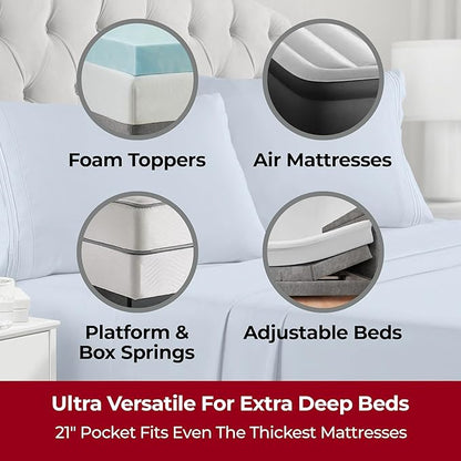 Mellanni Extra Deep King Sheets - 4 PC Iconic Collection Bedding - Hotel Luxury, Ultra Soft, Cooling Bed Sheets - Wrinkle, Fade, Stain Resistant (King, Blue Hydrangea)