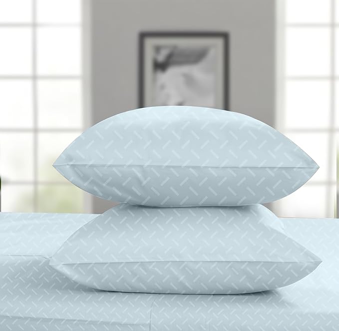 Threadmill Cotton Full Size Sheet Set | 100% Cotton Sheets for Full Size Bed | Damask Jacquard Full Bed Sheets Set with 16” Deep Pocket | Soft Sateen Weave 4-Piece Cooling Bedding Set | Blue