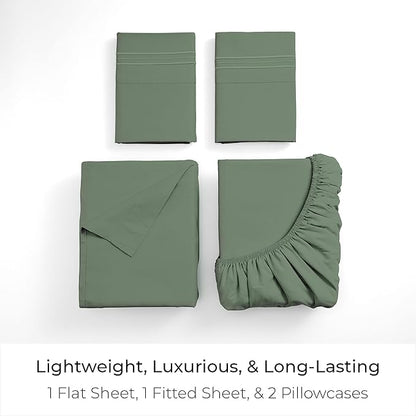 Mellanni California King Sheets Set - 4 PC Iconic Collection Bedding - Hotel Luxury, Extra Soft, Cooling Bed Sheets - Wrinkle, Fade, Stain Resistant (Cal King, Sage)