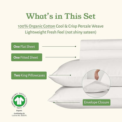 California Design Den Cal King Sheet Set - Soft 100% Organic Cotton Percale Sheets with Deep Pockets, Crisp, Breathable and Durable Bedding Set - True Ivory