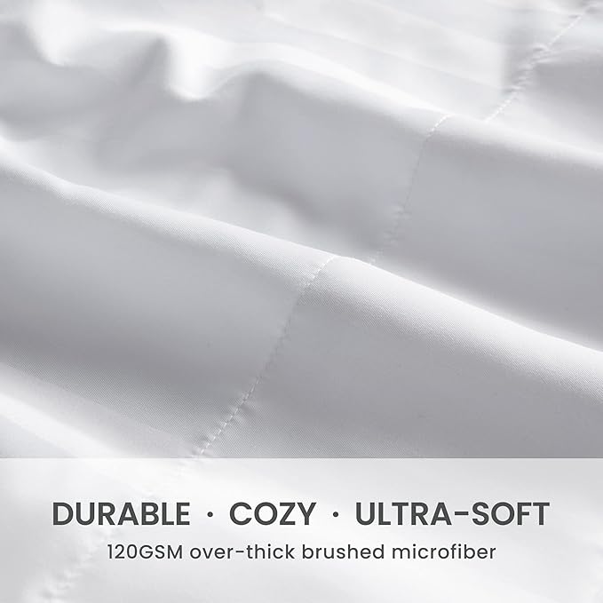 SLEEP ZONE Striped Cooling Queen Sheets Set - Fitted Flat Sheet & Pillowcase Sets 4 Piece - Super Soft Stripe Bed Sheet, Easy Care, Deep Pocket (White, Queen)