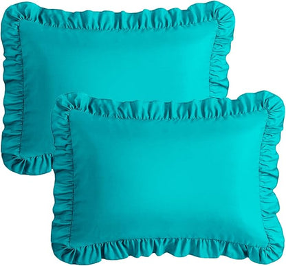 KKJIAF Ruffle Pillow Cases Queen Size Set of 2, Ruffled Pillow Covers with Envelope Closure, Wrinkle Resistant Ruffled Pillow Shams 20" x 30", Teal