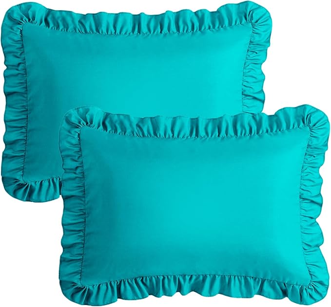 KKJIAF Ruffle Pillow Cases King Size Set of 2, Ruffled Pillow Covers with Envelope Closure, Wrinkle Resistant Ruffled Pillow Shams 20" x 36", Teal