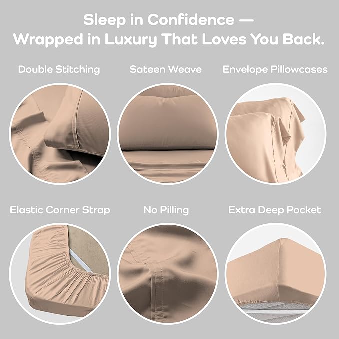 Olive + Crate Tencel Lyocell Eucalyptus Sheets King Size - Cooling Tencel Sheets for Hot Sleepers with 18 Inch Deep Pocket Fit - Terracotta Clay 4-Piece Set