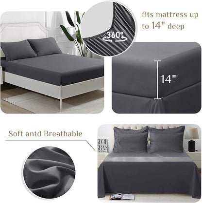 JOLLYVOGUE Oversized King Comforter Set, Ultra-Soft Bed in a Bag Oversized King Size 7 Pieces, Oeko-TEX Certified Bedding Set with Down Alternative Comforter, Sheets, Pillowcases & Shams, Dark Grey