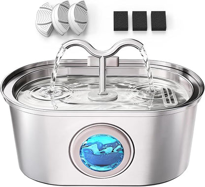3.2L/108oz Stainless Steel Cat Water Fountain Pet Fountain | Automatic Pet Water Dispenser - Self-Designed Filtration System - Ultra-Quiet Pump - Easy Cleaning & Maintenance