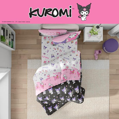 Sanrio Kuromi & My Melody Bedding 5 Piece Super Soft Cozy Reversible Comforter and Sheet Set with Sham, Twin, (Officially Licensed Product) by Franco