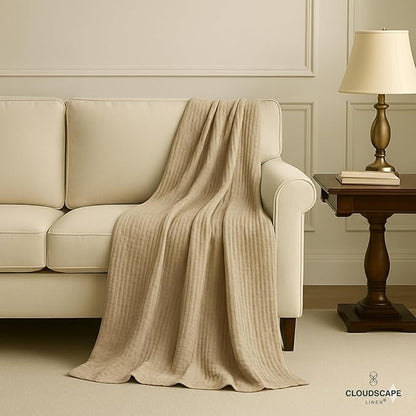 CLOUDSCAPE 100% Cotton Muslin Throw Blanket for Adults - 4 Layer 50x70 Oversized Breathable Gauze Bedding, All Season Spring Gifting, Cozy Lightweight Throw for Sofa, Couch, Home Decor - Fog
