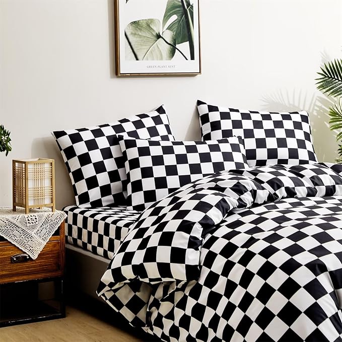 Houseri Black and White Plaid Comforter Set King Black Grid Bedding Comforter King Size Men Women Modern Checkerboard Comforters Sets Elegant Buffalo Checkered Gingham Bed Quilt Blanket King Comforter