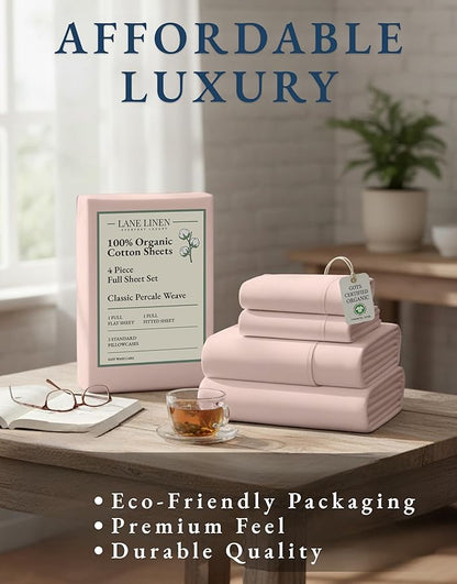 LANE LINEN 100% Organic Cotton Sheets Full Size Bed, Machine Washable Fully Elasticized Low Pill Fade Resistant Cotton Sheets, Soft & Comfy Percale Eco Friendly sábanas Full -Sepia Rose