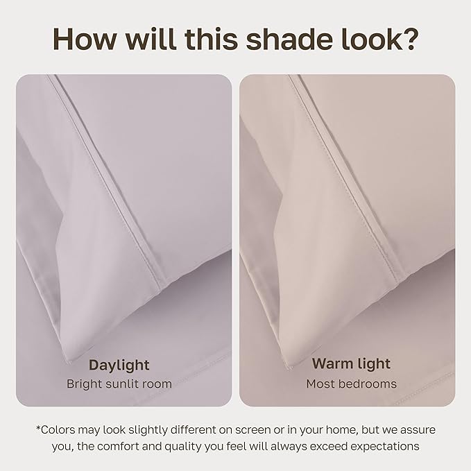 California Design Den Queen Sheet Set - Soft 400 Thread Count Sateen, Natural 100% Cotton Sheets for Queen Size Bed, Deep Pockets for a Snug Fit, Durable Bedding Set - Dusky Lavender Grey