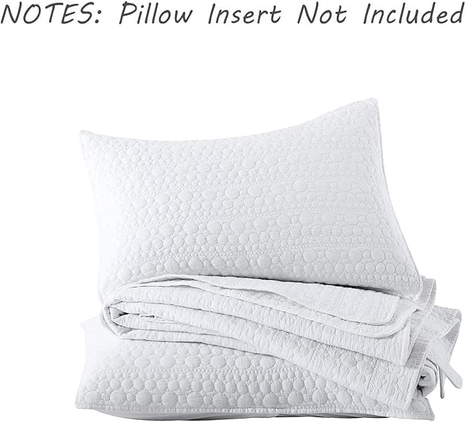 HORIMOTE HOME Quilt Set Twin Size White, Classic Geometric Spots Stitched Pattern, Stone-Washed Microfiber Chic Rustic Look, Ultra Soft Lightweight Quilted Bedspread for All Season, 2 Pieces