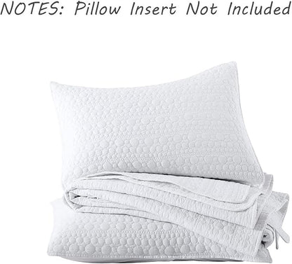 HORIMOTE HOME Quilt Set Queen Size White, Classic Geometric Spots Stitched Pattern, Stone-Washed Microfiber Chic Rustic Look, Ultra Soft Lightweight Quilted Bedspread for All Season, 3 Pieces