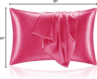BEDELITE Satin Pillowcase with Zipper, Hot Pink Pillow Cases Queen Size Set of 2, Super Soft and Cooling Similar to Silk Pillow Cases, Gift for Women Men(20x30 Inches)