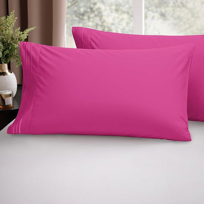 Elegant Comfort Luxury Ultra-Soft 2-Piece Pillowcase Set - 1500 Premium Hotel Quality Microfiber Double Brushed - Wrinkle Resistant, King Size, Pink
