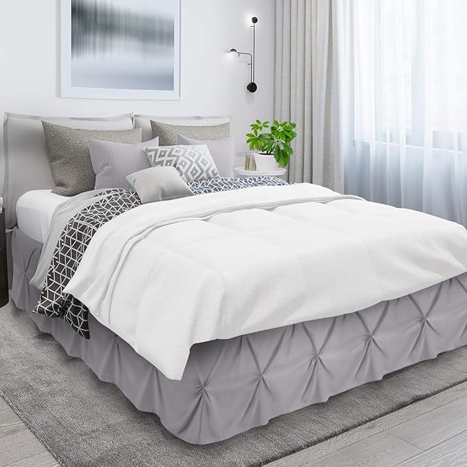 Nestl Grey Lavender Bed Skirt Queen Size, Pinch Pleat Queen Bed Skirt, 14" Inch Drop Queen Bedskirt, Hotel Quality Grey Lavender Bed Skirts, Premium Microfiber Grey Lavender Queen Bed Skirt