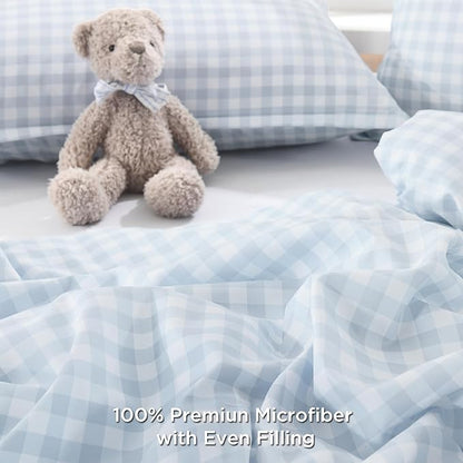 Andency Blue Checkered Comforter King(104x90Inch), Plaid Gingham Buffalo Grid Bedding Comforter Sets for Boys Kids Teens, 3 Pieces Lightweight Polyester Geometric Preppy Bed Set
