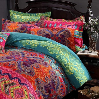Boho King Size Comforter Set Soft Chic 3 Pieces Bedding Queen Comforter Set Lightweight Exotic Red Teal Bohemian Mandala Colorful Vintage Comforter Bed Set for All Seasons (King, Boho)