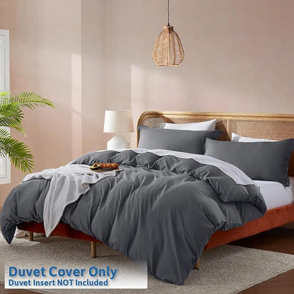 Nestl Dark Grey Duvet Cover Queen Size - Soft Double Brushed Queen Duvet Cover Set, 3 Piece, with Button Closure, 1 Duvet Cover 90x90 inches and 2 Pillow Shams