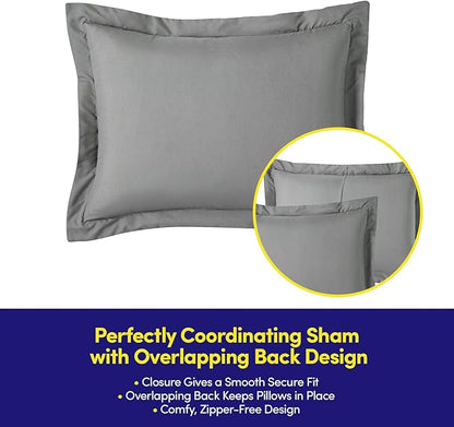Twin Size Comforter Set Quilted Stripe Bedding Bundle – Comforter, Mattress Protector, Sheets with Pockets on the Side & Built-in Corner Strap – Fitted Sheet Media Pocket for Devices, Gray/Silver