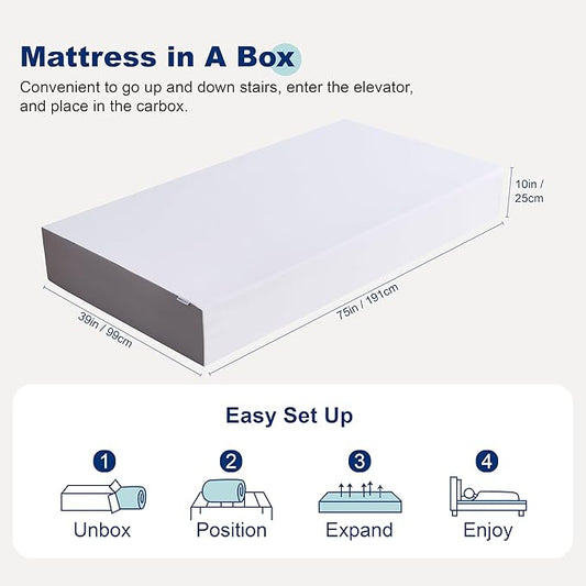Amazon Basics Memory Foam Mattress, Soft Plush Feel, Breathable, 10 Inch, Twin, White/Grey