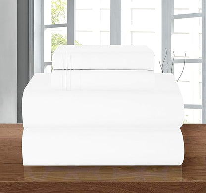 Elegant Comfort Luxury 1500 Premium Hotel Quality Microfiber 4-Piece Sheet Set - Wrinkle Resistant, All Around Elastic Fitted Sheet, Deep Pocket up to 16", Twin/Twin XL, White