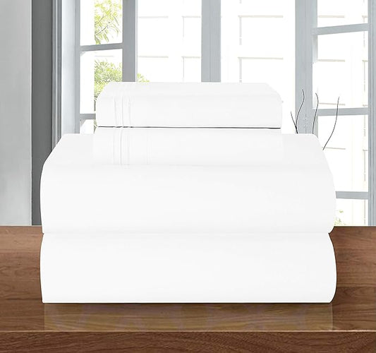 Elegant Comfort Luxury 1500 Premium Hotel Quality Microfiber 4-Piece Sheet Set - Wrinkle Resistant, All Around Elastic Fitted Sheet, Deep Pocket up to 16", Twin/Twin XL, White