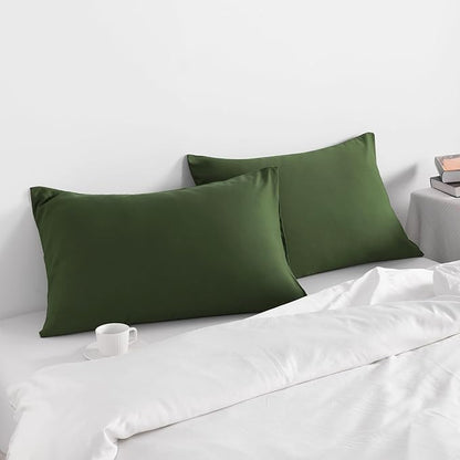NTBAY Queen Pillow Cases Set, 2 Pack Brushed Microfiber 20x30 Inches, Olive Green with Envelope Closure, Soft, Wrinkle, Fade, Stain Resistant