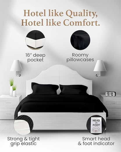 Good Sleep Bedding King Size Sheets Set Deep Pockets - 4 Pc, King Sheet Set, 100% Egyptian Cotton Bedsheets King Size Bed, Soft & Breathable King Size Sheets, FIts Upto 16 Inch - Black