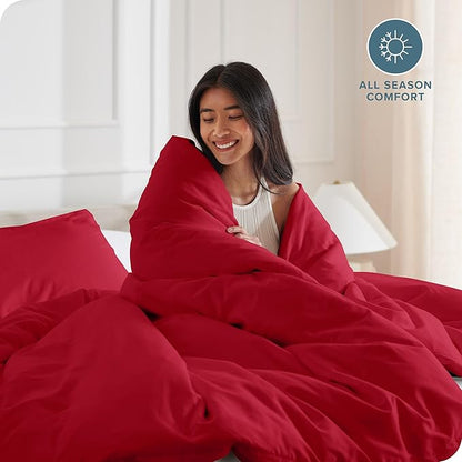 Bare Home Bedding Duvet Cover Oversized Queen Size - Premium 1800 Super Soft Collection - Lightweight, Cooling Duvet Cover - Soft Breathable Bedding (Oversized Queen, Red)