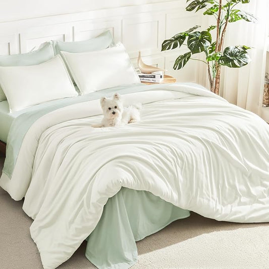 Litanika Ivory Comforter Set King Size, 3 Pieces Lightweight Solid Bedding Comforter Set, All Season Fluffy Bed Set (104x90In Comforter & 2 Pillowcases)