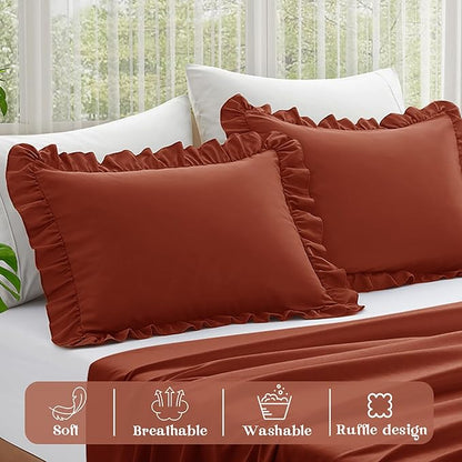 KKJIAF Ruffle Pillow Cases King Size Set of 2, Ruffled Pillow Covers with Envelope Closure, Wrinkle Resistant Ruffled Pillow Shams 20" x 36", Dusty Orange