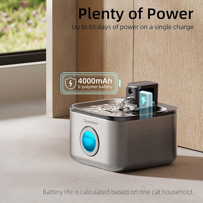 Wireless Cat Water Fountain Stainless Steel, 135oz/4L, 6 Filters | Cordless Design, Motion Sensor, 4000mAh Battery Operated Pet Fountain, 3 Water Modes, 20dB Quiet Pump, Multi-Filtration