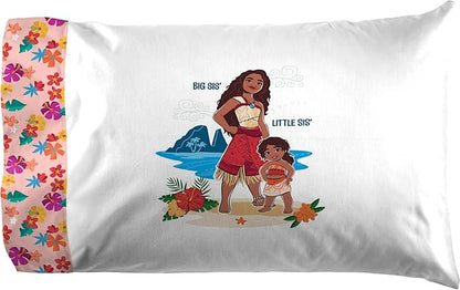 Jay Franco Kids Sheet Set with Fitted, Flat Sheets & Pillow Cover - Ultra-Soft Bedding with Pillowcase for Room Decor, Pink - Moana, 3 Piece Twin