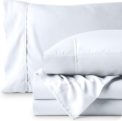Bare Home Full XL Sheet Set - 1800 Ultra-Soft Microfiber Full Extra Long Bed Sheets - Double Brushed - Deep Pockets - Easy Fit - 4 Piece Set - Bedding Sheets & Pillowcases (Full XL, White)