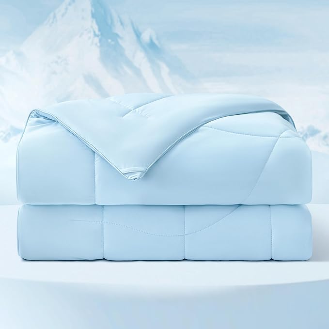 Bedsure Cooling Comforter King Size - Cooling Blankets for Hot Sleepers, Lightweight Comforter for Summer with Dual-Sided Cool Tech, Soft Breathable Cold Blanket for Sleeping, Blue, 102x90 Inches
