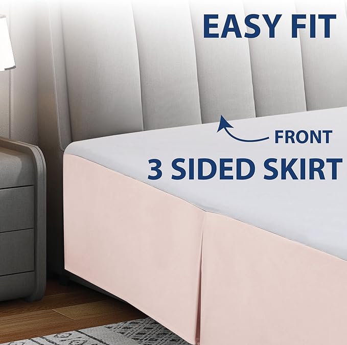 Cathay Home Double Brushed Microfiber Pleated Easy Fit Bed Skirt, Ultra Soft, Fade and Wrinkle Resistant - Blush, California King