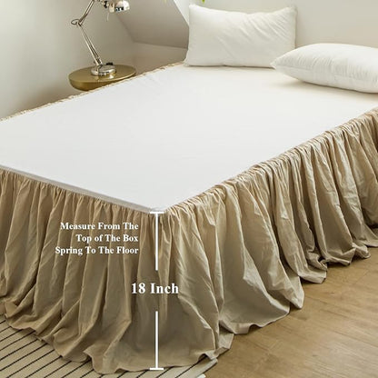 BISELINA French Linen Bed Skirt with Pleated Frills 18-Inch Tailored Drop Natural Flax Cotton Blend Dust Ruffle Soft Cozy Farmhouse Bedding (18" Twin, Ruffle Linen)