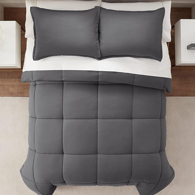 SERTA Simply Clean Ultra Soft Hypoallergenic Solid 3 Piece Comforter Set, King, Grey