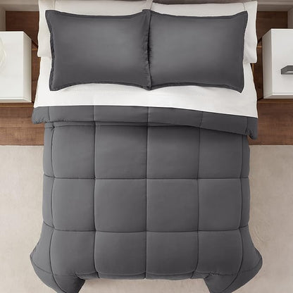 SERTA Simply Clean Ultra Soft Hypoallergenic Solid 3 Piece Comforter Set, King, Grey