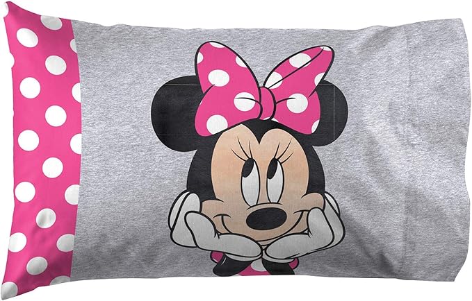 Jay Franco Disney Minnie Mouse Be Happy 1 Single Reversible Pillowcase - Double-Sided Kids Super Soft Bedding