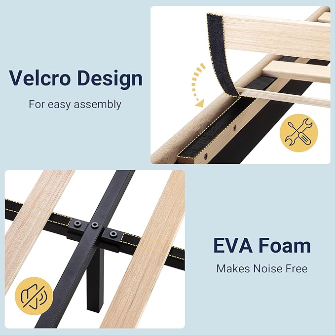 Allewie Twin Size Platform Bed Frame with Fabric Upholstered Headboard | Wooden Slats Support, Fully Upholstered Mattress Foundation, No Box Spring Needed, Easy Assembly, Noise-Free, Beige