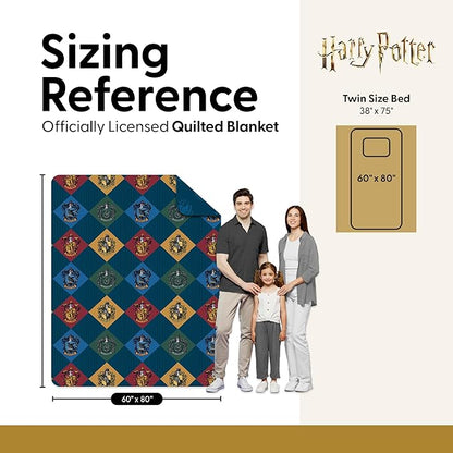 Warner Bros Harry Potter House Crest Sampler Quilted Throw Blanket, Wizarding World Design, Adults Boys Girls, Soft Lightweight Bedding for Bed, or Couch, 60 x 80 inches